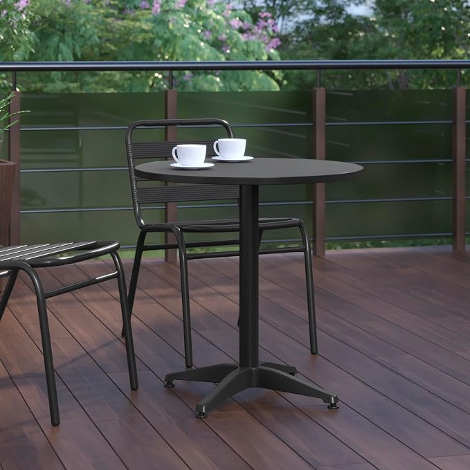 Flash Furniture Mellie Commercial Grade 27.5'' Round Metal Indoor-Outdoor Table with Base, Black