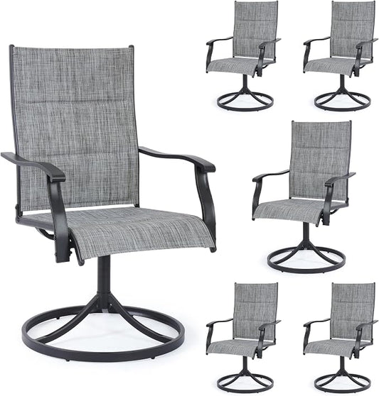 Patio Swivel Rocker Chairs Set of 6,Outdoor Dining Chairs High Back,15° Gentle Rocking Patio Chair with Padded Textilene, Metal Frame for Poolside Lawn Garden,Grey(6 PCS)