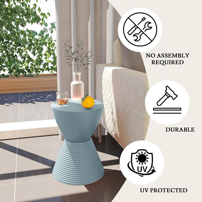 LeisureMod Modern Hourglass Side Table - ABS Shell Drum End Table with Storage for Indoor & Outdoor Use, Dusty Blue
