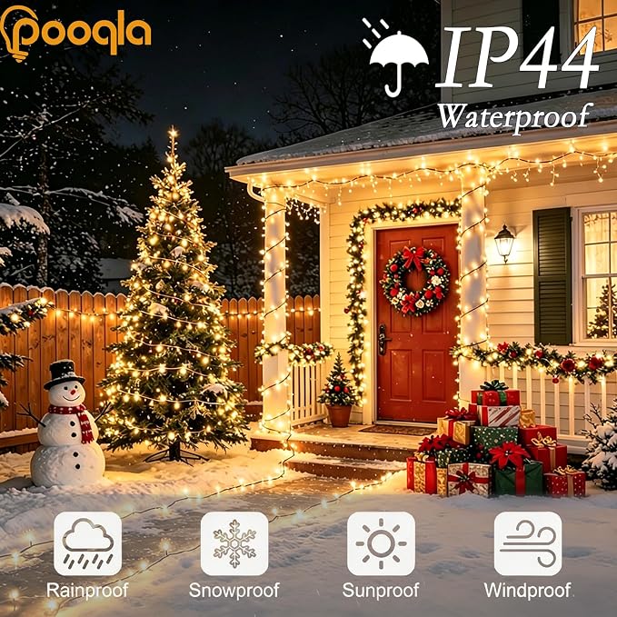 200 LED Warm White Christmas Lights Outdoor String Lights, 66 ft | Green Wire Waterproof Twinkle Fairy Lights Plug in with Timer, 8 Modes String Lights Indoor Bedroom Classroom Decor