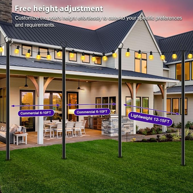 Beizelte 4 Pack 10Ft String Light Poles,Light Poles for Outside Lights with Fork,Outdoor Brackets Hanging Lights,Metal Stand for Deck Patio,Backyard,Wedding,Deck,Party