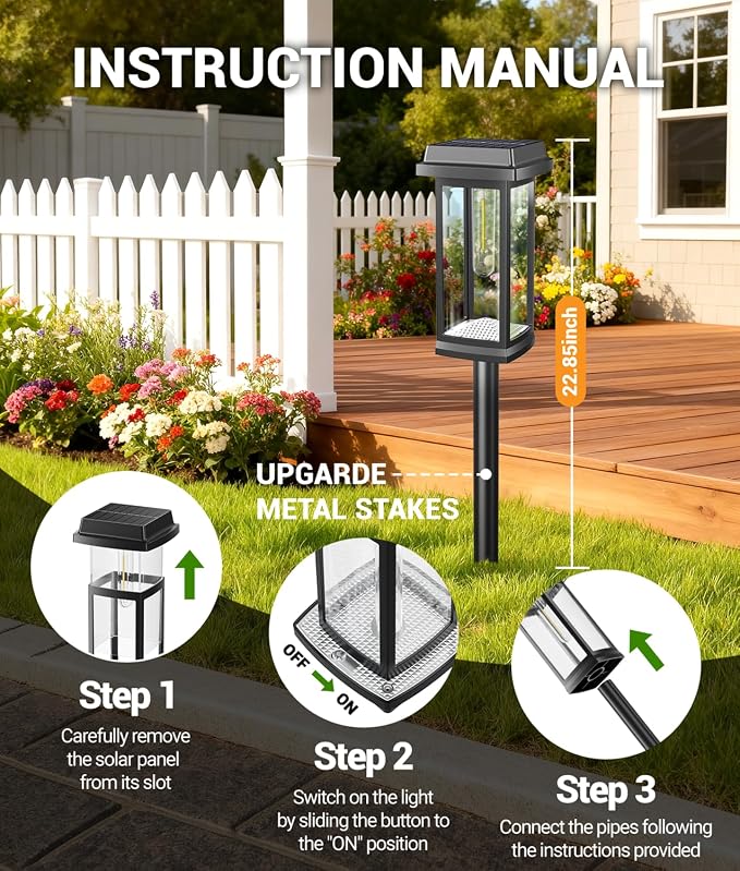 Solar Pathway Lights Outdoor, 4 Pack Upgraded Solar Garden Lights Solar Powered, Solar Lights Outdoor Waterproof IP65, 15 Hours Outdoor Solar Lights for Yard Patio Landscape Walkway Driveway Decor