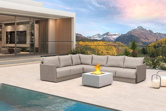 PURPLE LEAF Patio Furniture Set 6 PCS Outdoor Conversation Sets PP Rope Patio Sofa with Thick Cushions Manual Weaving Deep Seating Furniture for Porch Lawn Backyard Beige