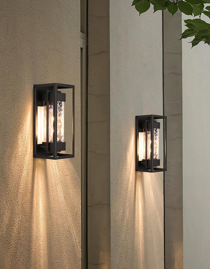 Modern Outdoor Light Fixture, Exterior Wall Sconce Waterproof Porch Light, Outside Lamp for House with Water Glass for Garage Doorway