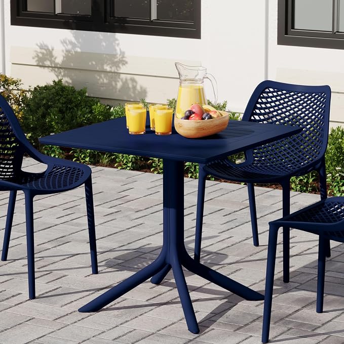 WestinTrends Playa 31.5" Square Outdoor Plastic Resin Patio Dining Table for 4, Navy Blue