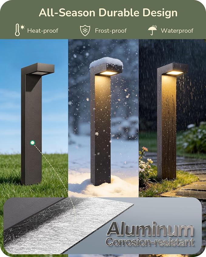 EDISHINE Low Voltage Pathway Lights, LED Outdoor Landscape Lighting 4 Pack | 3000K 3.2W 12V, 50,000H, with Connectors, Modern Style, Waterproof Cast-Aluminum for Walkway, Driveway, Garden, Path, Yard