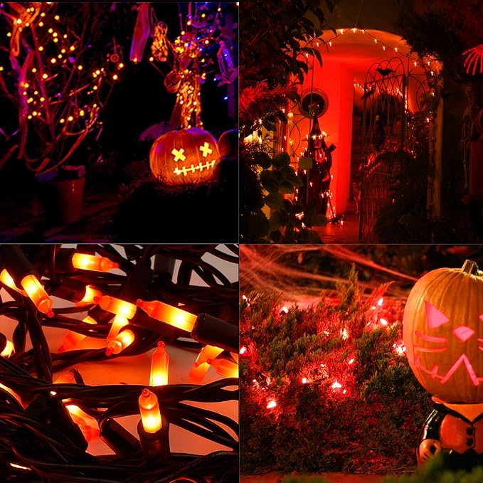 LJLNION 3 Pack Halloween Lights Outdoor, Each 29ft 150 Count Black Wire Incandescent Fairy Mini Lights, 120V UL Certified Clear Light String, Connectable for Patio Tree Party Home Decor, Orange