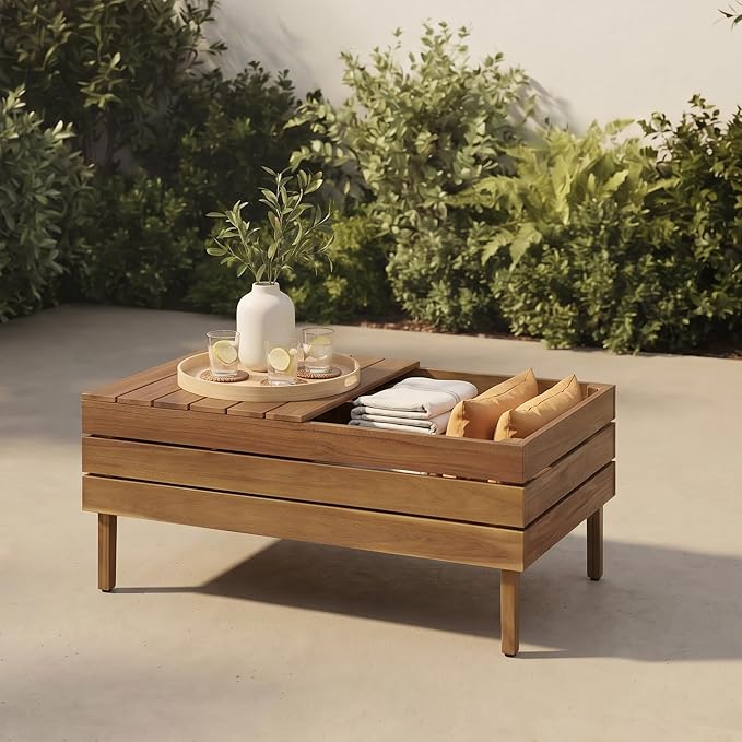 VilroCaz 8-Piece Acacia Wood Outdoor Patio Sofa Set, Modular Sectional Furniture Set with Storage Tea Table, Coffee Table, All-Weather Conversation Set with Cushions for Backyard Poolside