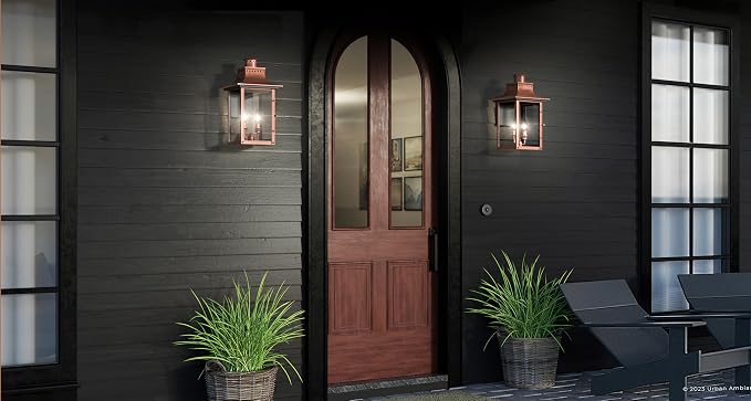 Luxury Antique Outdoor Wall Light, Medium Size: 19" H x 10" W, with French Country Style Elements, Rustic Copper Finish, UQL1412, Longview Collection