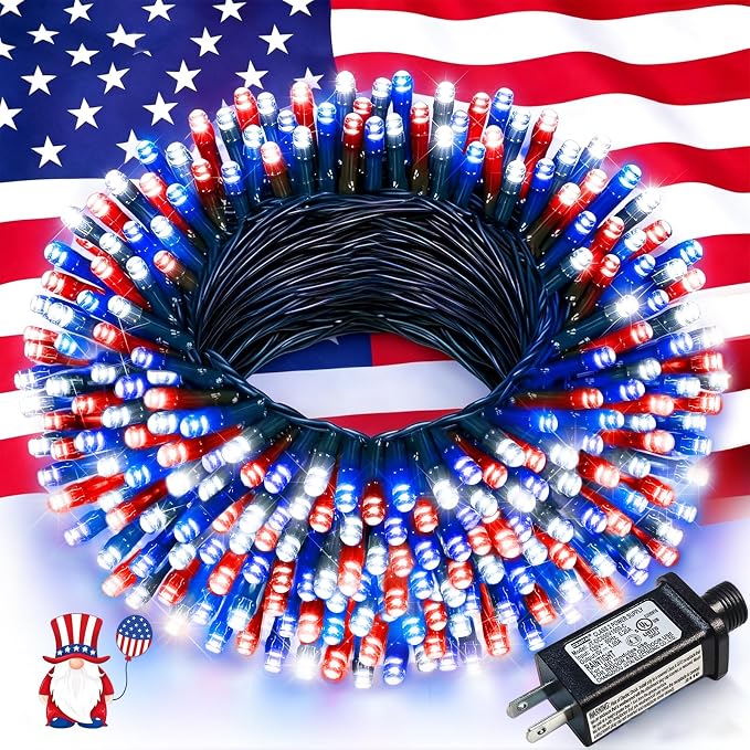 Red White and Blue Lights, 66FT 200 LED 4th of July String Lights Outdoor | Plug In Waterproof 8 Modes Connectable Patriotic Decorations Lights for Indoor Independence Memorial Day Party Holiday