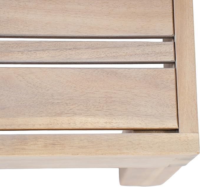 Christopher Knight Home Rynn Outdoor Coffee Table for Patio Furniture Set, Weather Resistant Acacia Wood Accent Table with Slatted Design, Rustic Square Side Table for Garden Porch, Light White