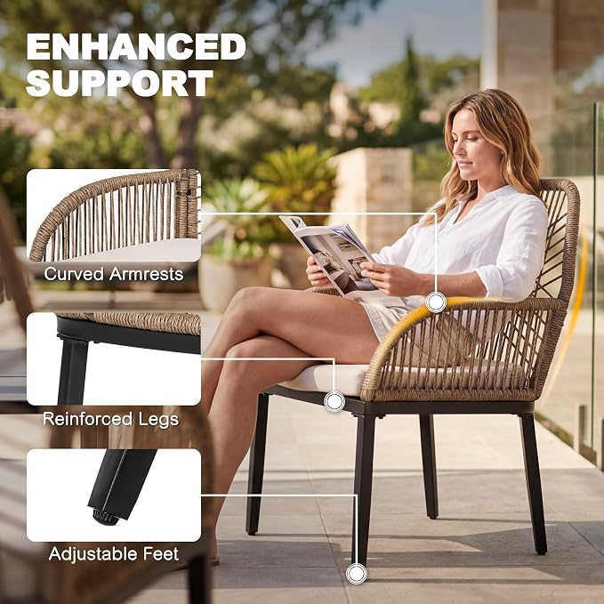 NUU GARDEN 5-Piece Outdoor Dining Set, Round Outdoor Table and Chairs for 4, All Weather Patio Furniture Set with Umbrella Hole, Handwoven Twisted Rattan Outdoor Chairs with Cushions, Brown and Black