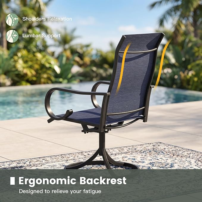 5 Pieces Patio Dining Set, 4 Outdoor Swivel Dining Chairs with 37.8" Square Metal Outdoor Dining Table with Umbrella Hole for Garden Backyard Deck, Dark Blue & Black