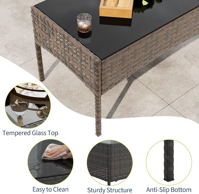 GAOMON 4-Piece Patio Furniture Set, Modern PE Rattan Conversation Set with 2 Chairs, Loveseat & Tempered Glass Coffee Table, All-Weather Outdoor Seating for Garden, Porch, Balcony, Poolside