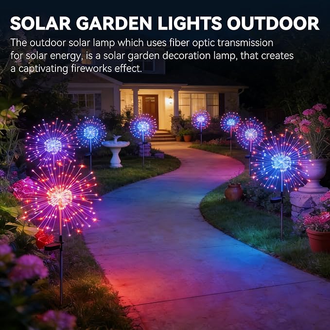 HPUFKOT Solar Garden Lights Outdoor,Waterproof Garden, 2PC 200 LED Twinkling Firework Lights Decorative with 8 Modes,Decor for Yard Patio Pathway Lawn for Yard Outside Fairy Decorative