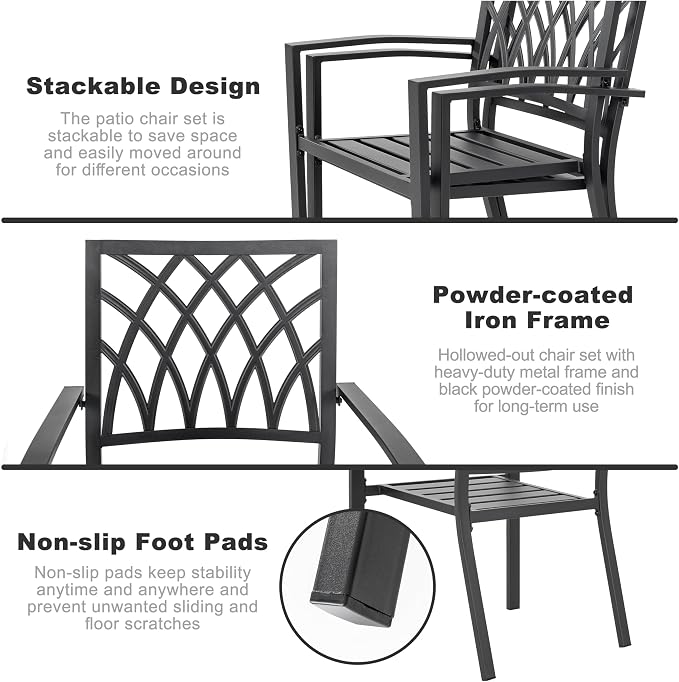 NUU GARDEN 7 Piece Outdoor Dining Set, 61” Rectangular Metal Dining Table with Umbrella Hole, Stackable Dining Chairs for Backyard, Deck, Yard, Garden, Black