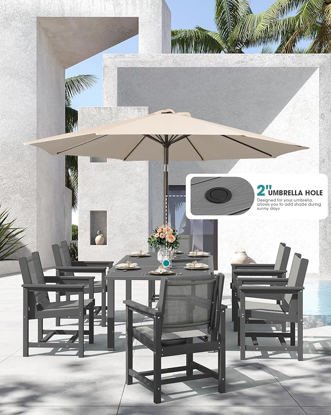 SERWALL Outdoor Dining Chairs Set of 2, Grey | All-Weather HDPE and Patio Textilene Chairs Suitable for Outdoor Dining Table