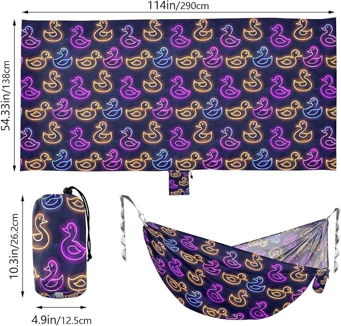 Camping Hammock Outdoor Hammocks for Outside Neon Ducks Beach Trees Portable Lightweight with Pockets Tree Straps Indoor