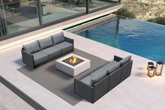 PURPLE LEAF Patio Furniture Set 6 Pieces Outdoor Conversation Sets PP Rope Patio Sofa with Cushions and Pillows Manual Weaving Deep Seating Furniture for Porch Lawn Backyard Gray