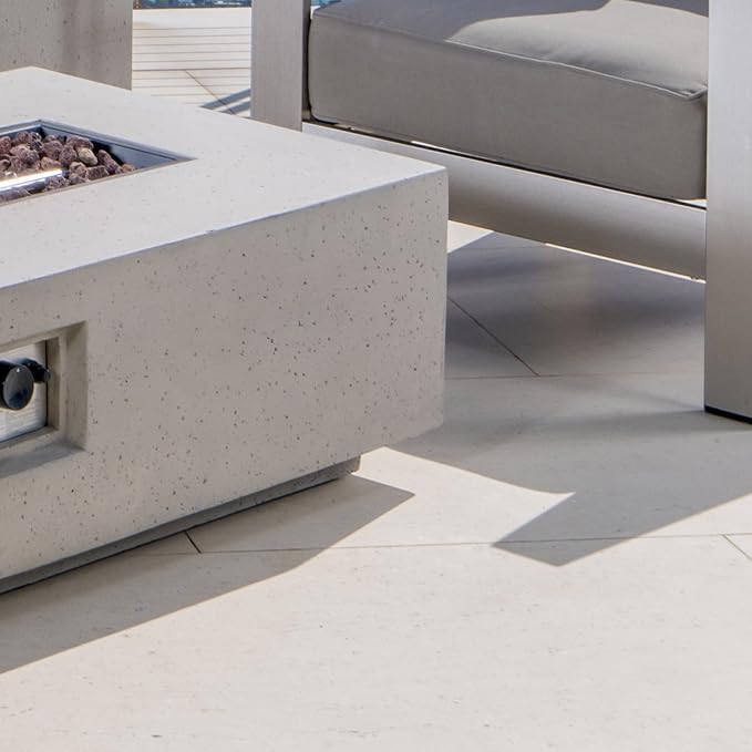 Christopher Knight Home Cape Coral Outdoor Chat Set with Fire Table, 5-Pcs Set, Khaki / Light Grey