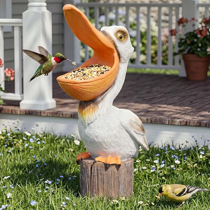 14" Toucan & Pelican Statues - Outdoor Large Bird Decor, Colorful Outdoor Bird Decor Sculpture - Bird Outdoor Animal Ornament, Tropical Tiki Bar Decor, Perfect for Garden, Patio, Yard