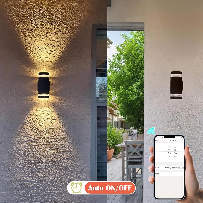 Remote Control RGB Color Changing Wall Lighting Up and Down Outdoor Wall Lights, White Temperature 2700k- 6500k Exterior Lights Fixtures Wall Mount - ETL Listed (3 Pack)