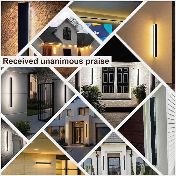 31.49 Inch Outdoor Wall Lights, Ip65 Waterproof Linear Led Modern Wall Sconce, 2700-6500K Dimmable Selectable LED Strip Porch Lights with Remote Dimming Lighting Fixture Acrylic Anti Rust