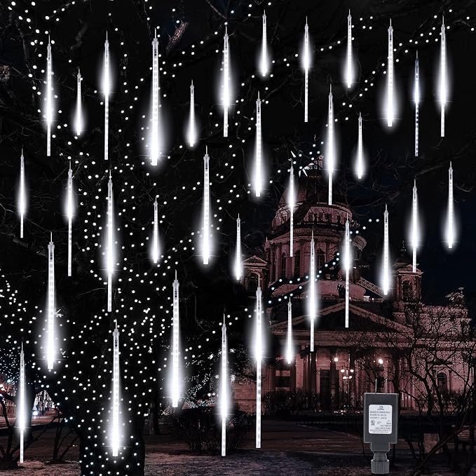 Meteor Shower Lights Outdoor, 16Inch 20 Tube 720 LED Icicle Christmas Light | Waterproof Meteor Christmas Light Outdoor, Hanging Falling Rain Light for Tree Bushes Holiday Party Christmas Decor, White