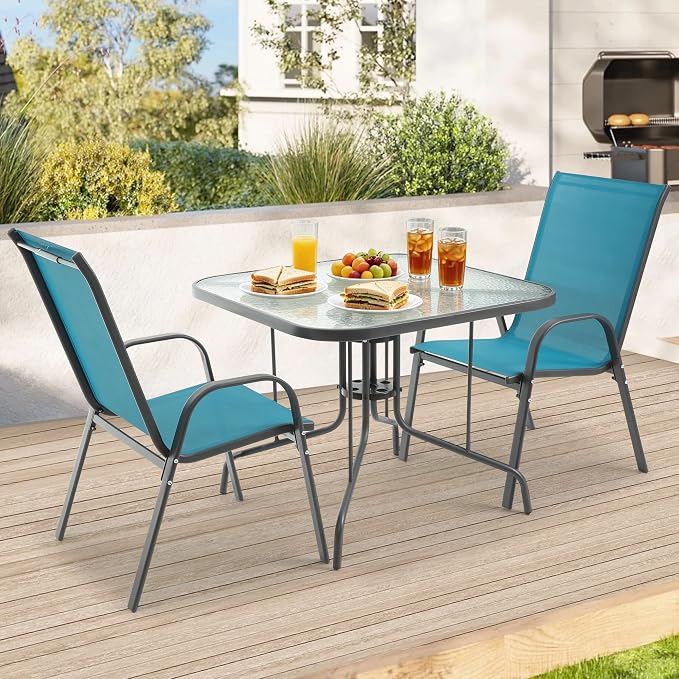 Patio Dining Table for 4 with Umbrella Hole, Outdoor 5 Piece Dining Set 36" x 36", Grey, for Garden Backyard Poolside Front Proch Outside