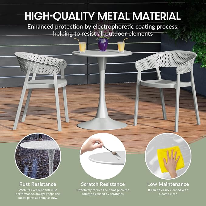 WestinTrends Playa 31.5" Round Outdoor Indoor Metal Cocktail Dining Table, Gray
