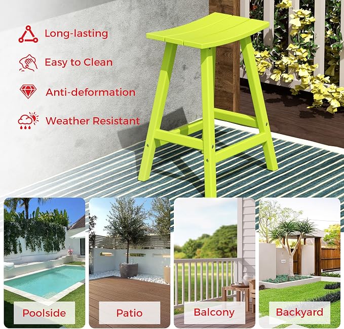 Costaelm Outdoor Bar Table, 37" Counter Height Round Patio Cocktail Bar Table, Patio Bar Table 3-Pieces Set Bistro Dining Table Pub Table for Deck, Backyard, Garden, Lime