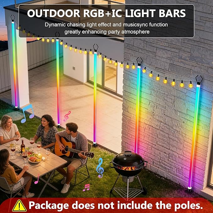 AILBTON 2-Pack 6.6FT RGB+IC Neon Ambient Light for Poles,Outdoor Clip-on Chasing Effect Lighting, Waterproof Neon Atmosphere Lights for Patio Outdoor Living Camping Party