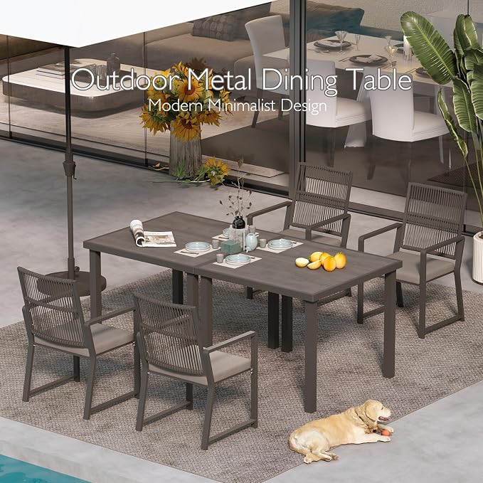 Iron Outdoor Anti-Corrosion Wood-Plastic Dining Table -All-Weather Exposed Square Table Waterproof and Rust-Proof Courtyard-Style Coffee Table Garden/Balcony/Poolside,Black 1 Pcs