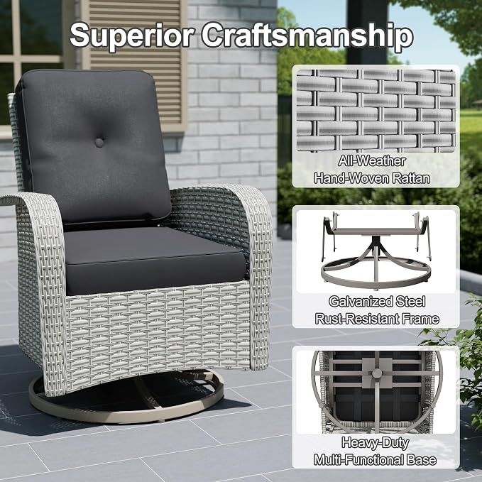16-Piece Outdoor Patio Furniture Set, Modular Sectional Sofa Set with Swivel Rocker Chairs & Fire Pit, Wicker Outdoor Couch Conversation Sets w/Coffee Table and Cushions, Black