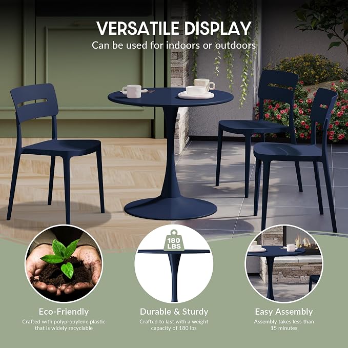 WestinTrends Playa 31.5" Round Outdoor Indoor Metal Cocktail Dining Table, Navy Blue