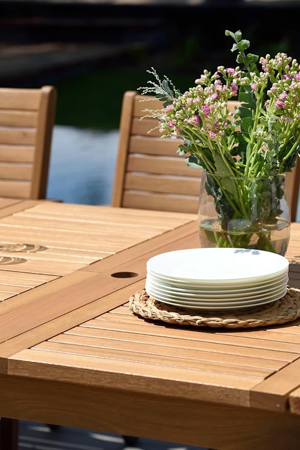 Amazonia Berlin 9-Piece Rectangular Extendable Patio Dining Set | Teak Finish | Ideal for Outdoors and Indoors