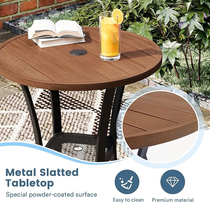 DIFY Patio Bar Height Table, Walnut 28" Round Outdoor Pub Table with 1.57" Umbrella Hole for Bistro, Garden, Poolside and Balcony