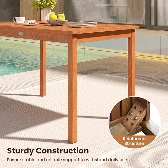 Tangkula 48 Inches Wood Outdoor Dining Table for 4-6 People, Rectangular Patio Table with Slatted Tabletop, Outside Dining Furniture for Lawn, Garden and Backyard