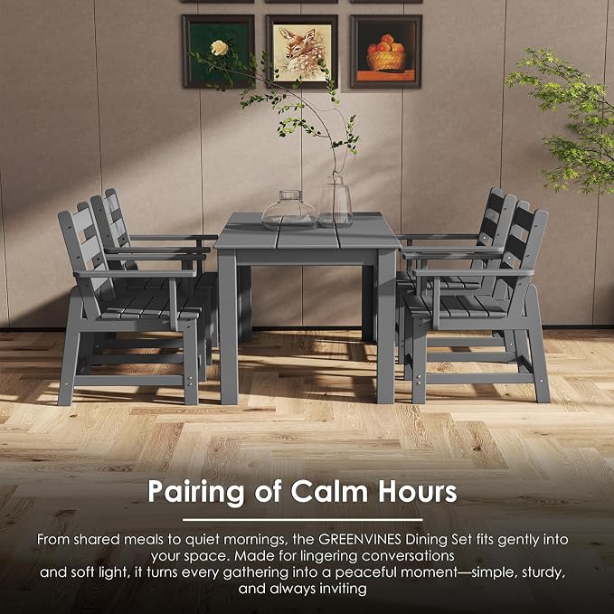 GREENVINES 7 Piece HDPE Outdoor Patio Dining Set, Removable Armrests, Gray