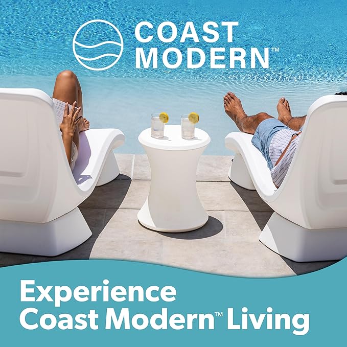 Coast Modern Outdoor Side Table - Lounger Table for Inside Pool or on Patio - All-Weather Furniture for Sun Shelf Up to 15" - White