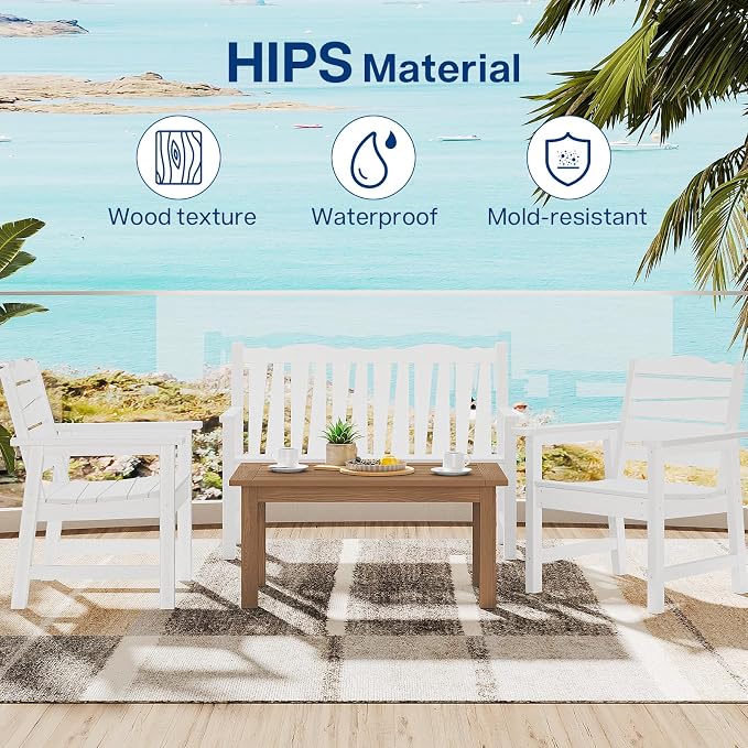 36" Outdoor Coffee Table, Weatherproof HIPS Patio Coffee Tables for Outside, All Weather Outdoor Center Table with 220lbs Capacity for Deck, Garden, Balcony, Indoor, Teak