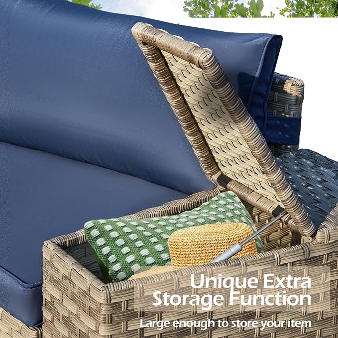 ECOTOUGE Outdoor Patio Furniture, 11-Piece Half-Moon Sectional Patio Furniture Set Curved Sofa with Tempered Glass Round Coffee Table, Fit for Pool Backyard Balcony Porch Lawn(Blue)