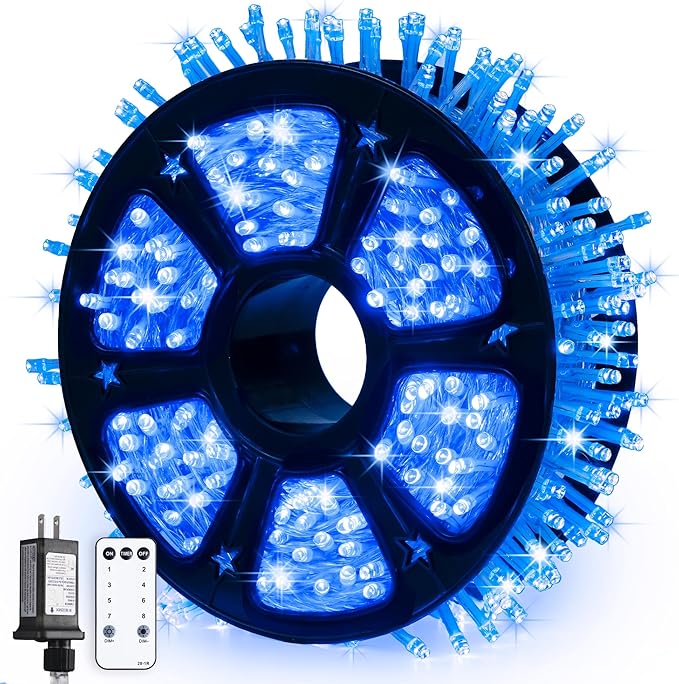JMEXSUSS168ft 600 Blue LED Christmas Lights Outdoor Waterproof with Remote | Blue String Tree Lights Indoor Plug in, 8 Modes Halloween Lights for Tree Fireplace Party Xmas Christmas Decor,Clear Wire