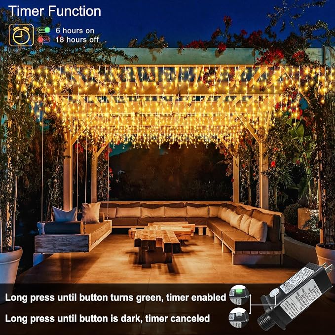 33ft 400 LED Icicle Lights for Outside Warm White Christmas Lights Outdoor | Plug in Connectable Twinkle Lights 8 Modes Timer Waterproof for House Patio Eaves Window Party Indoor Holiday Xmas Decoration