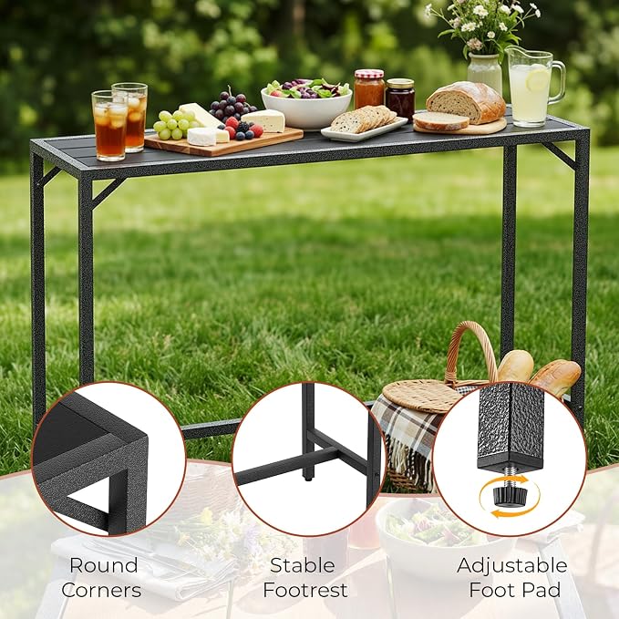 TLSUNNY Outdoor Bar Table, 55" Patio Counter Height Table, High Top Furniture w/HDPE Top, E-Coating & Hammer-Finish Frame, Adjustable Foot, All Weather for Hot Tub,Balcony,Poolside,Kitchen