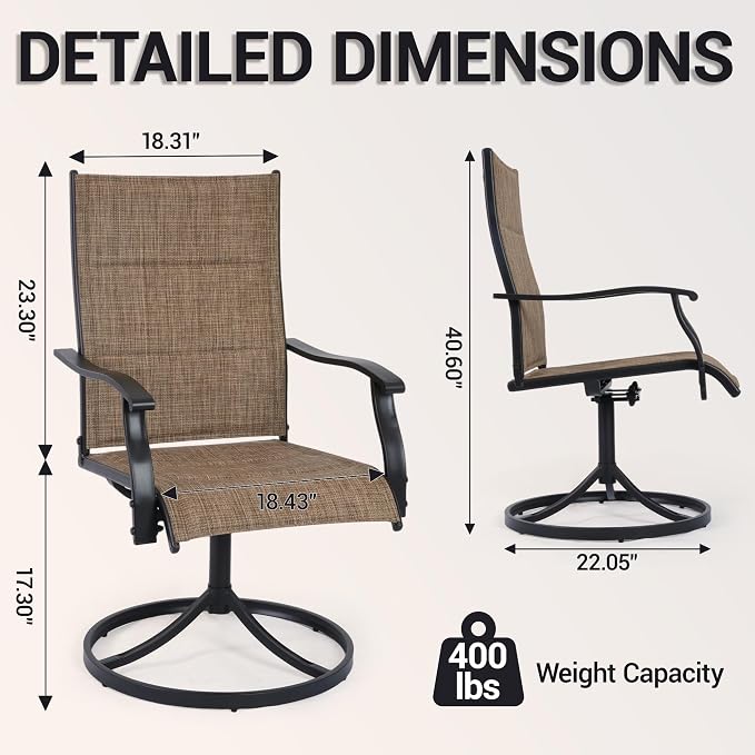 Patio Swivel Rocker Chairs Set of 4,Outdoor Dining Chairs High Back,15° Gentle Rocking Patio Chair with Padded Textilene, Metal Frame for Poolside Lawn Garden,Brown(4 PCS)