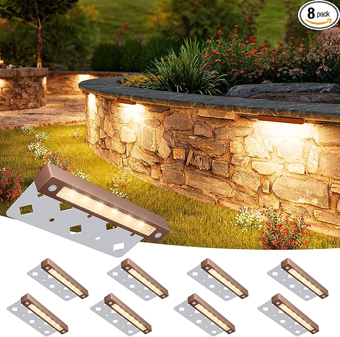VOLISUN 7 Inch Retaining Wall Lights, 2700K Hardscape Lighting, 8 Pack | IP65 Waterproof, Cuttable Low Voltage Landscape Lighting, 12V Paver Lights, 3W Outdoor Step Lights, ETL