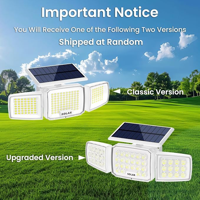 JEJOT White Solar Security Light Outdoor Super Bright LED, Motion Sensor Flood Light, 3 Heads 270° Wide Angle, Remote Control, IP65 Waterproof, 3 Modes (6 Packs)