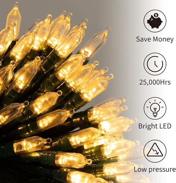 Minetom LED Christmas Mini Lights, 75 Feet 200 LED Clear Bulbs String Lights with 8 Light Modes, Connectable Fairy Lights Plug in for Outdoor Xmas Trees Garland Wreath Holiday Decorations, Warm White | 8 Light Modes, Connectable, Mini Bulbs, Outdoor In...