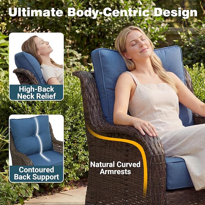 Luxury Patio Conversation Set, 10-Piece Ergonomic High Back Wicker Sofa&Swivel Chair Set with 6-Inch Deep Seating Cushions, Large Patio Furniture Set for Garden, Deck & Balcony, Navy Blue